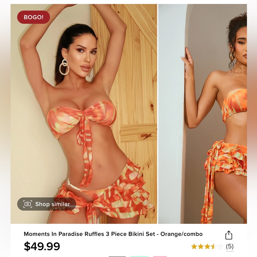 Paradise ruffles 3 piece bikini set